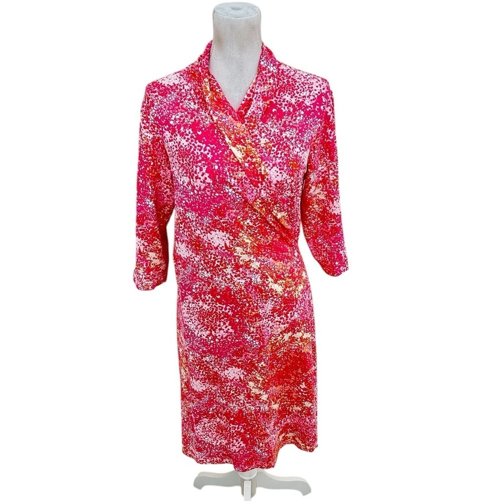 Long Sleeve Pink Floral Wrap-Style Dress